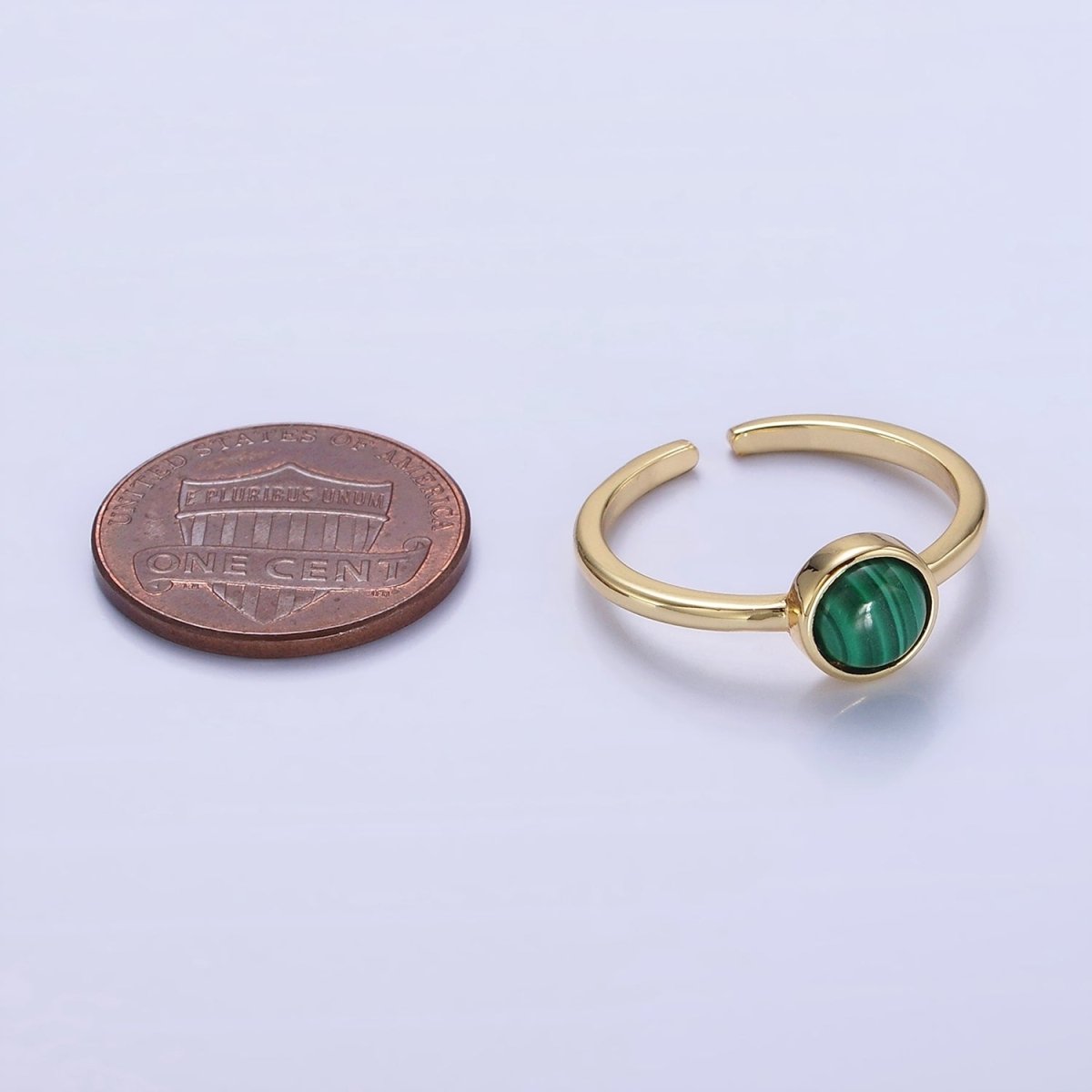 14K Gold Filled Malachite Gemstone Solitaire Ring | O1357