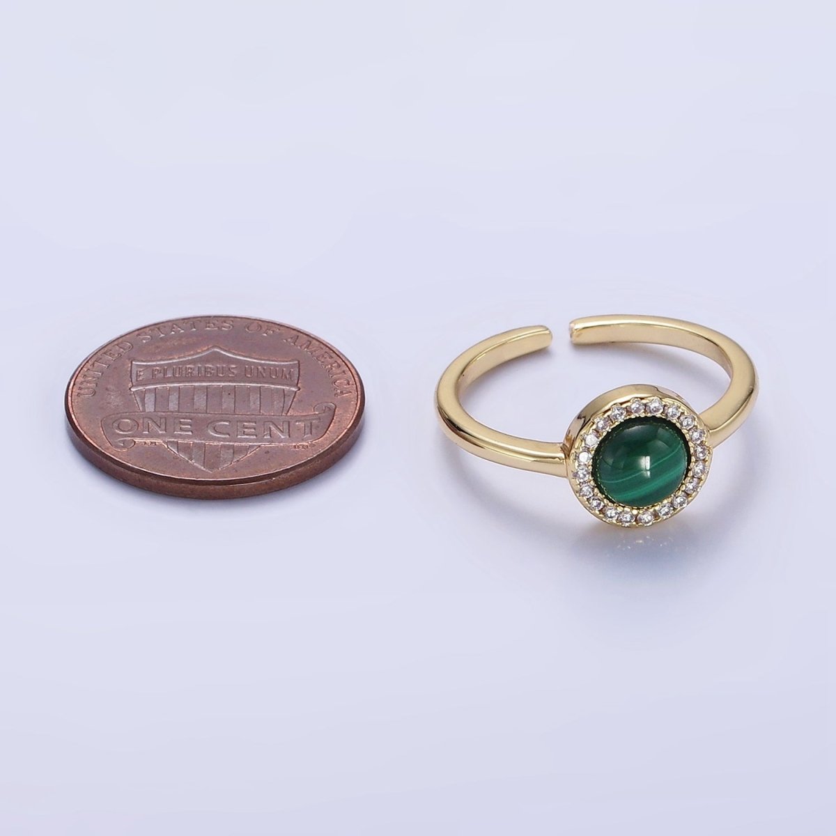 14K Gold Filled Malachite Micro Paved CZ Round Ring | O1356