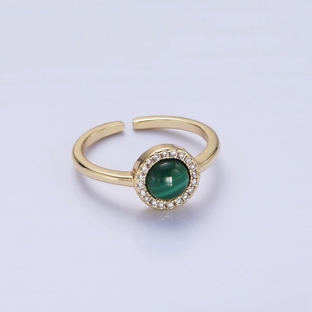 14K Gold Filled Malachite Micro Paved CZ Round Ring | O1356