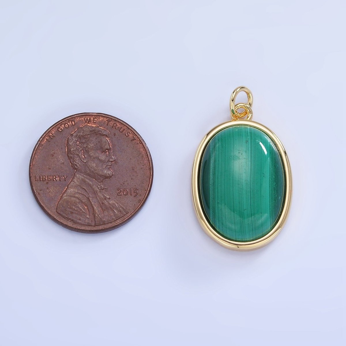 14K Gold Filled Malachite Oval Bezel Charm | W666