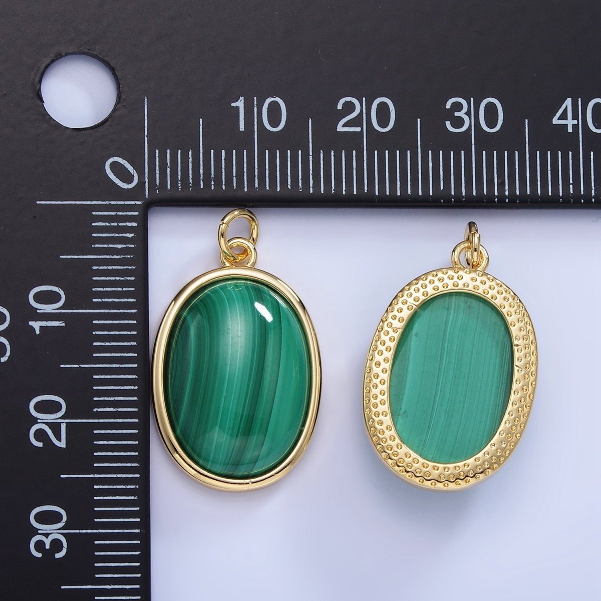 14K Gold Filled Malachite Oval Bezel Charm | W666