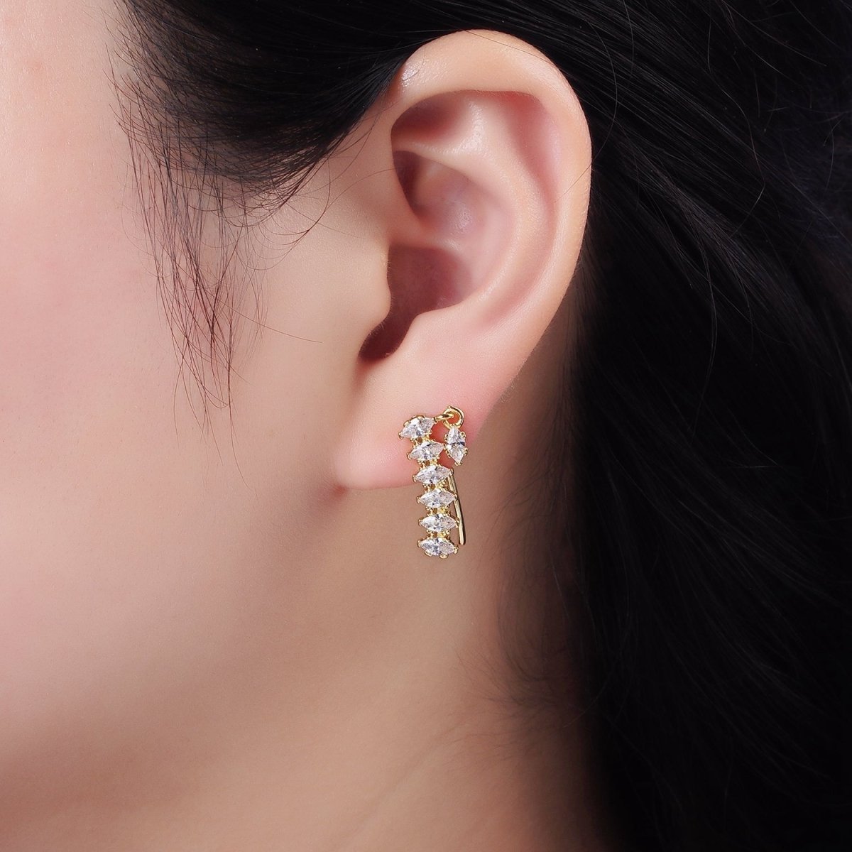 14K Gold Filled Marquise CZ Drop Ear Climber Cuff Earrings | AE482