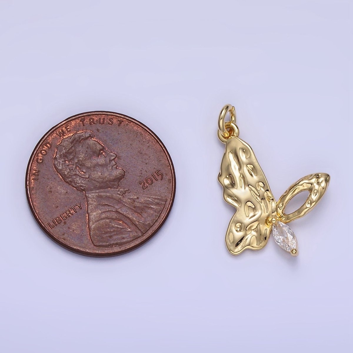14K Gold Filled Marquise Hammered Open Butterfly Charm | W650