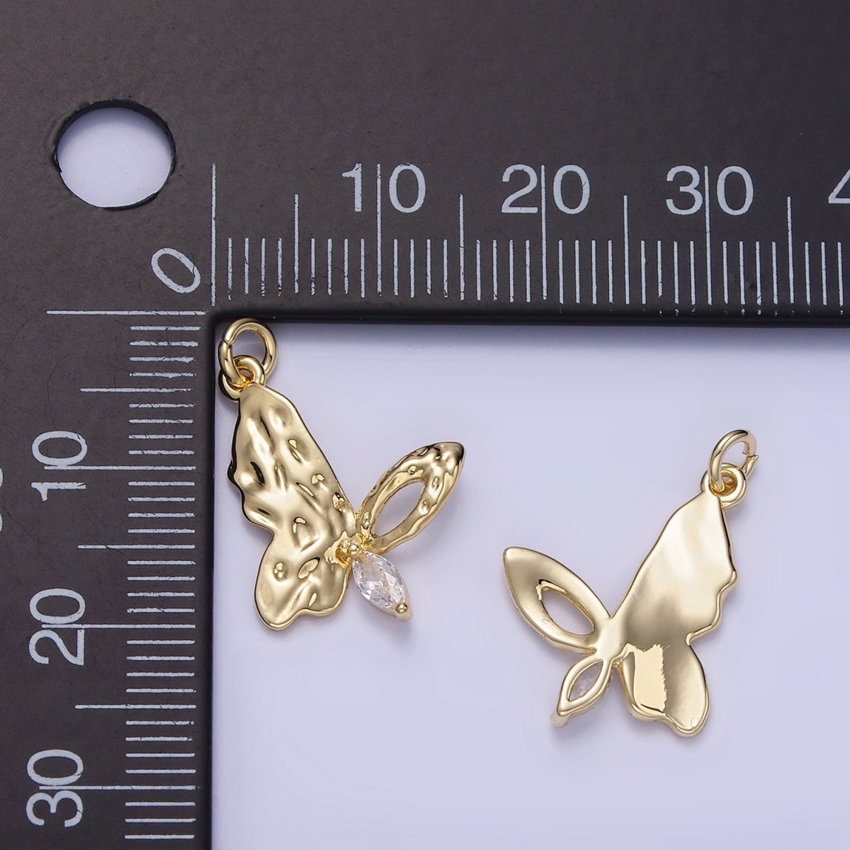 14K Gold Filled Marquise Hammered Open Butterfly Charm | W650