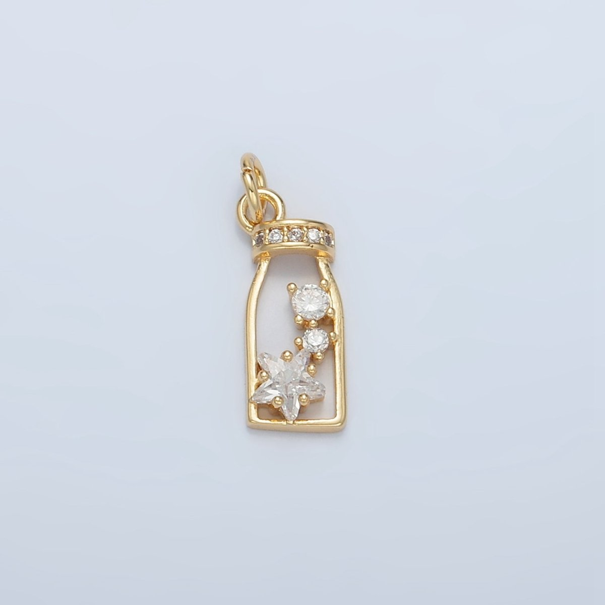 14K Gold Filled Micro Paved CZ Celestial Star Open Bottle Drink Charm | AG909