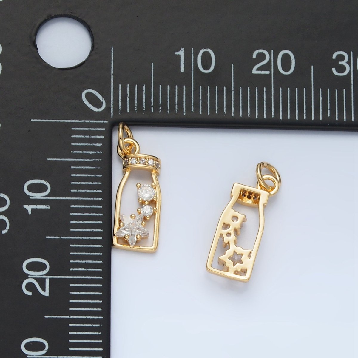 14K Gold Filled Micro Paved CZ Celestial Star Open Bottle Drink Charm | AG909