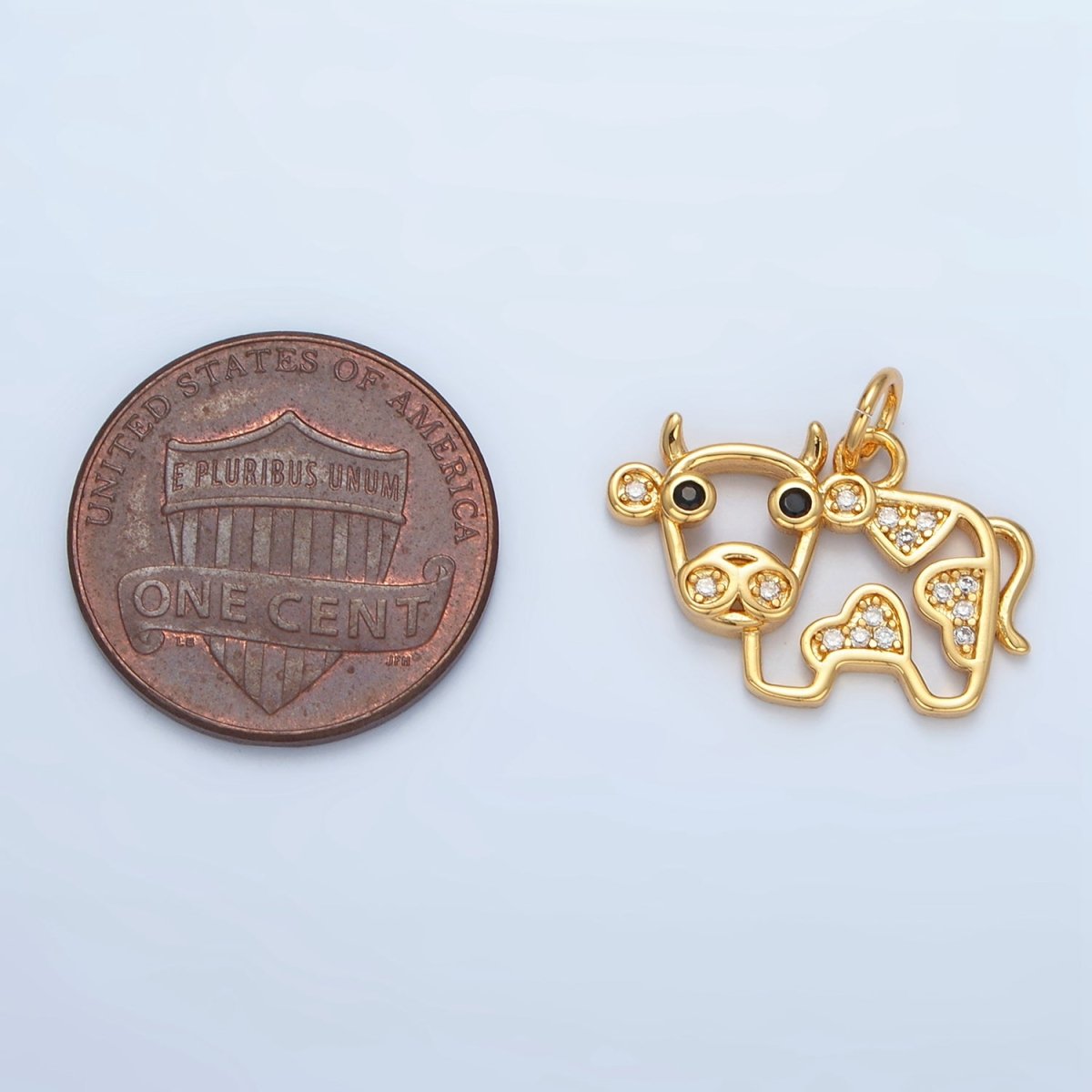 14K Gold Filled Micro Paved CZ Cow Farm Animal Open Charm | AG939