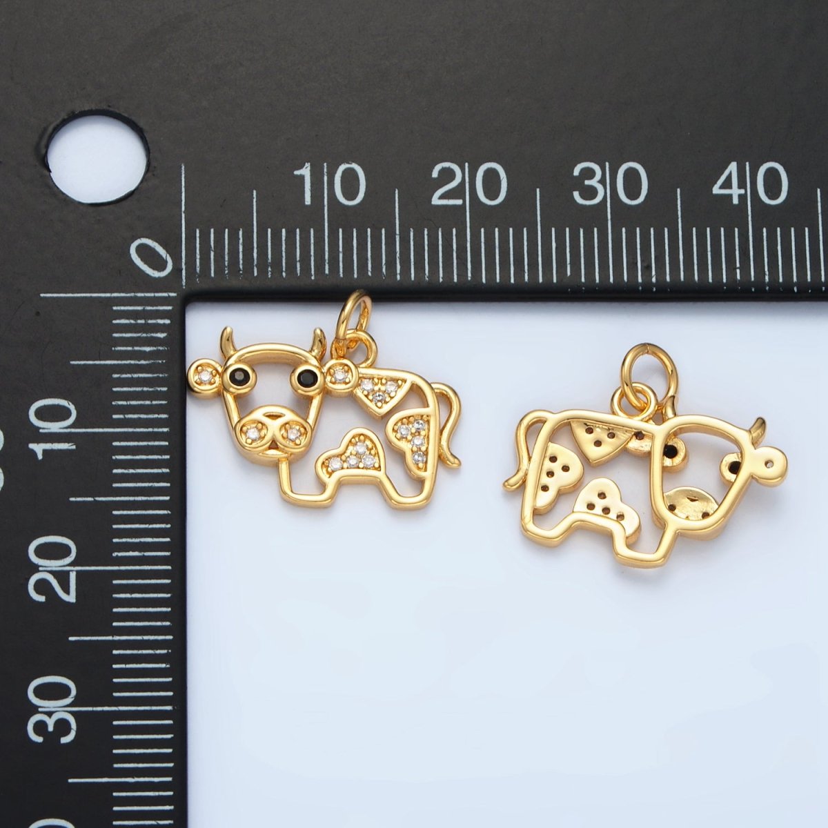 14K Gold Filled Micro Paved CZ Cow Farm Animal Open Charm | AG939