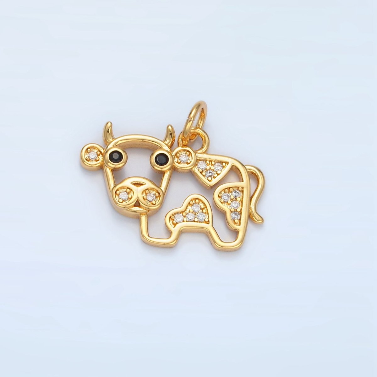 14K Gold Filled Micro Paved CZ Cow Farm Animal Open Charm | AG939