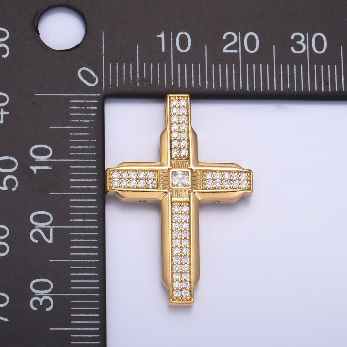 14K Gold Filled Micro Paved CZ Edged Geometric Cross Pendant | AA1069