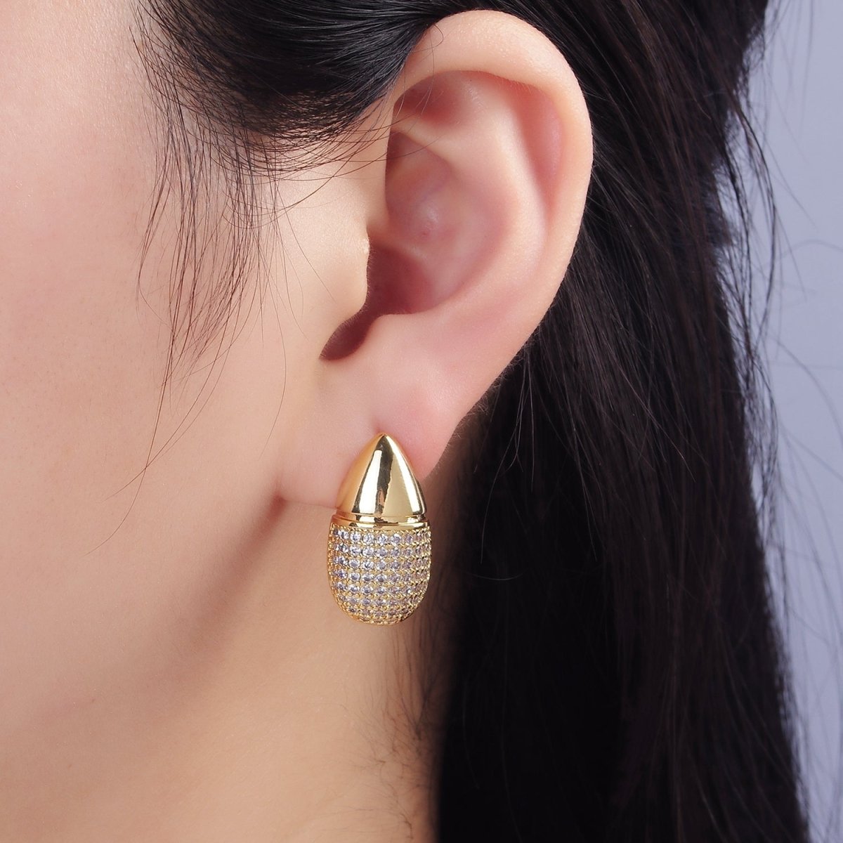14K Gold Filled Micro Paved CZ Edged Teardrop Stud Earrings | Q040
