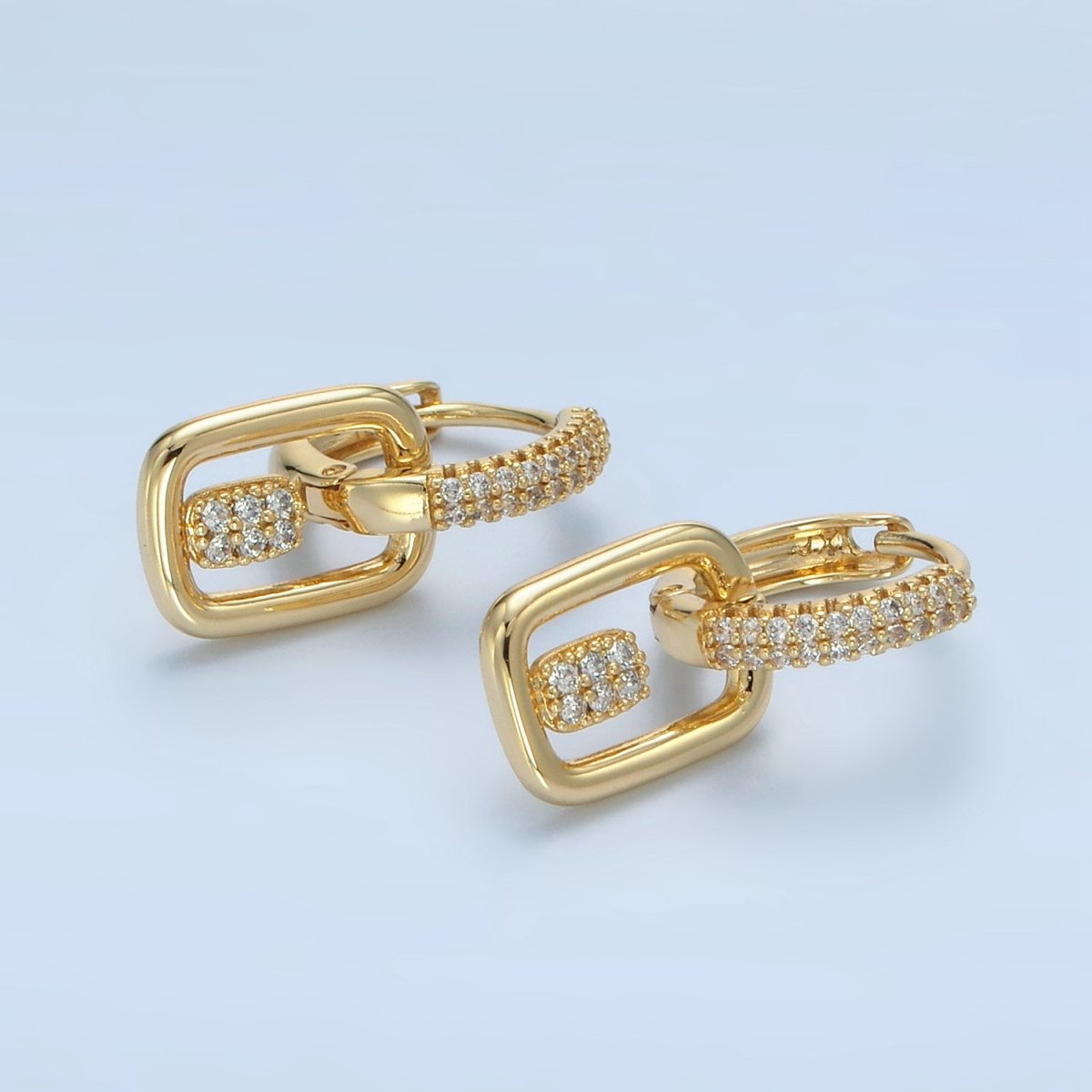14K Gold Filled Micro Paved CZ Geometric Drop Huggie Earrings | AD647
