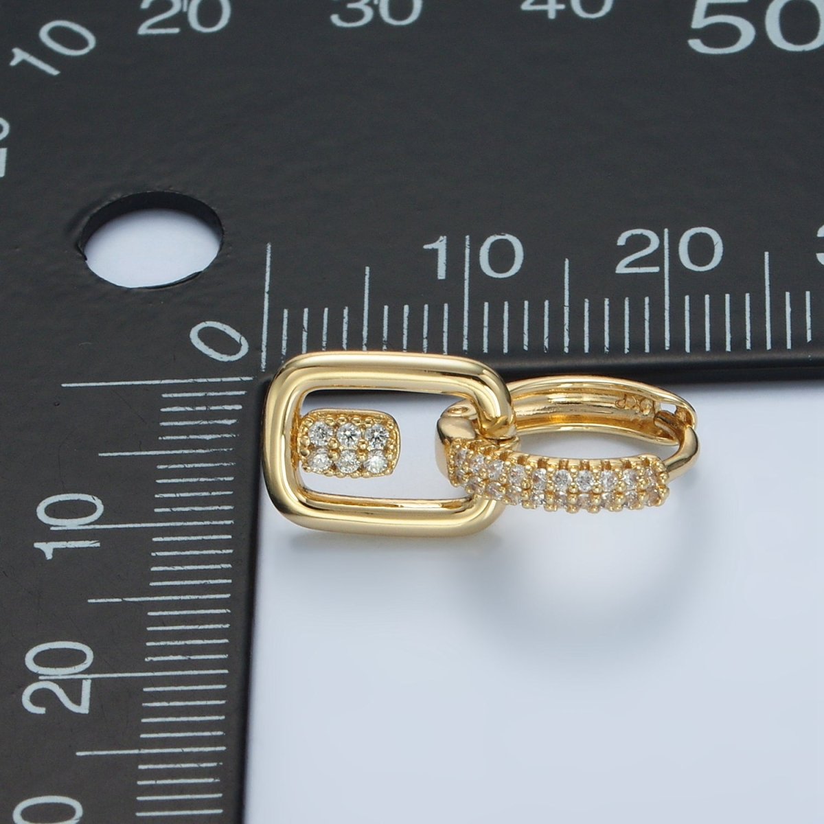 14K Gold Filled Micro Paved CZ Geometric Drop Huggie Earrings | AD647
