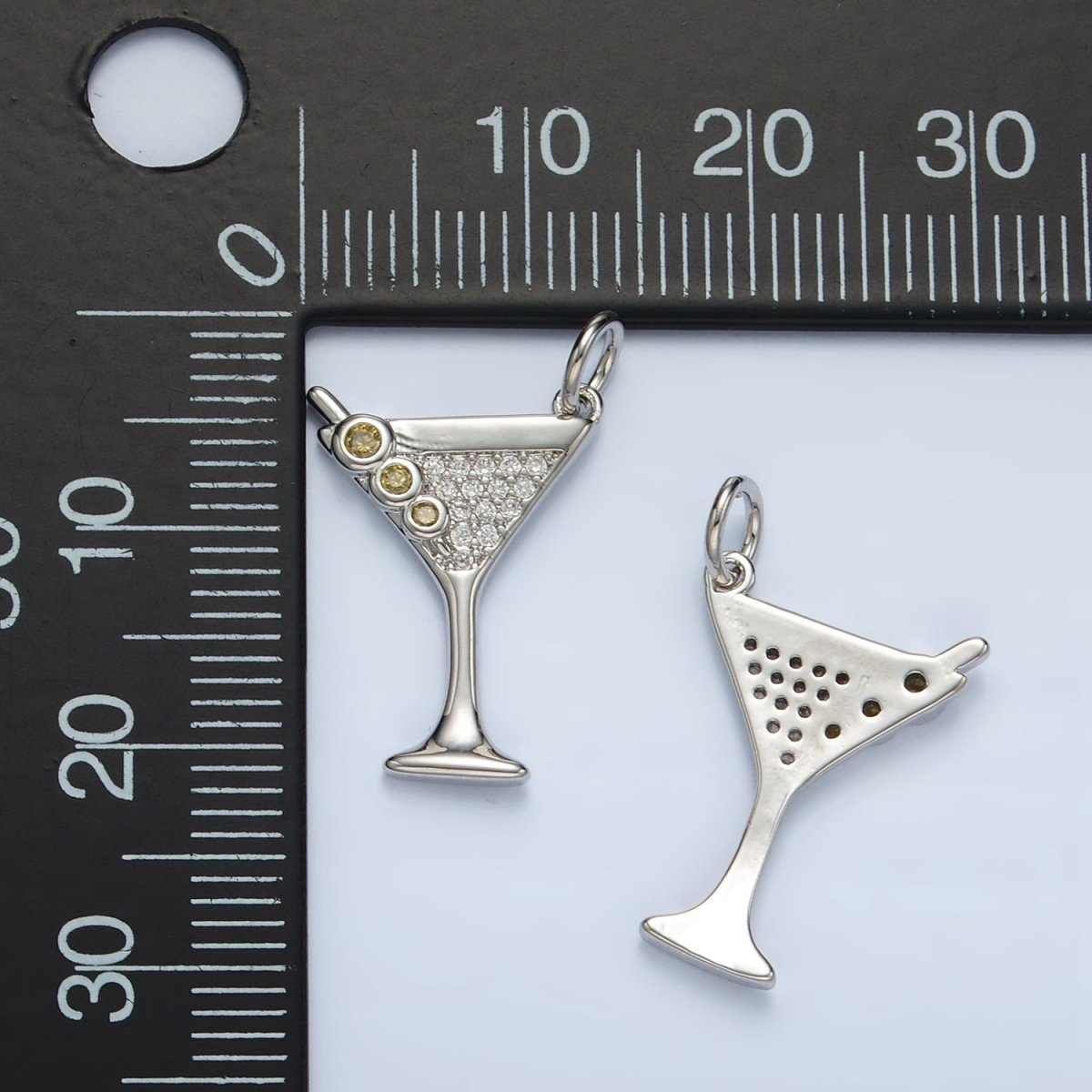 14K Gold Filled Micro Paved CZ Mini Martini Alcohol Drinks Charm in Gold & Silver | M502