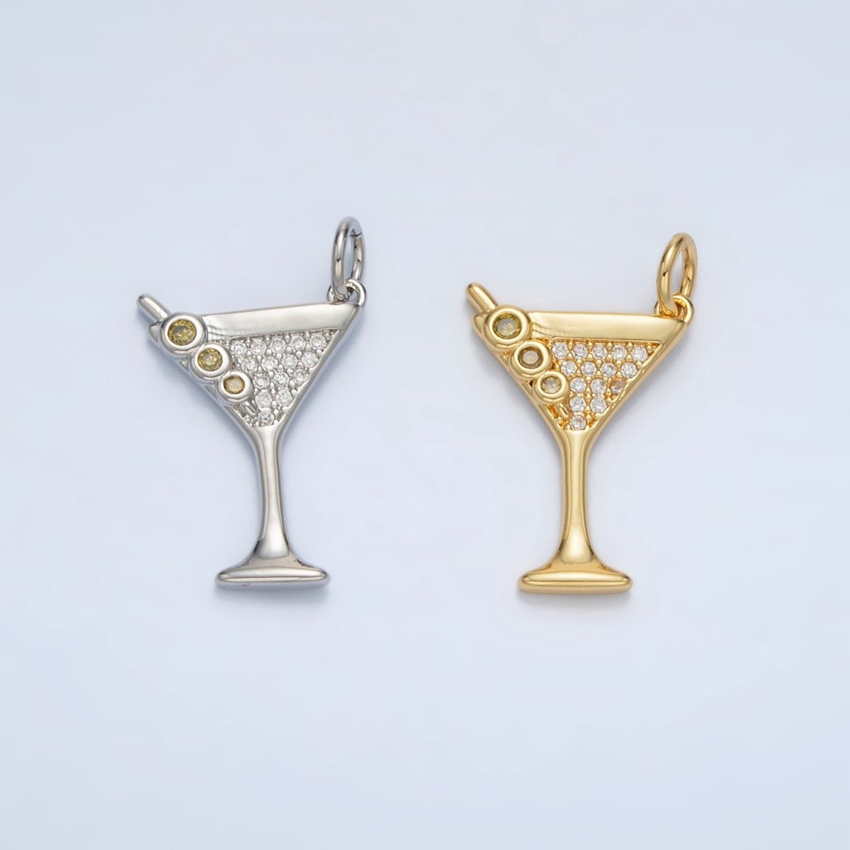 14K Gold Filled Micro Paved CZ Mini Martini Alcohol Drinks Charm in Gold & Silver | M502