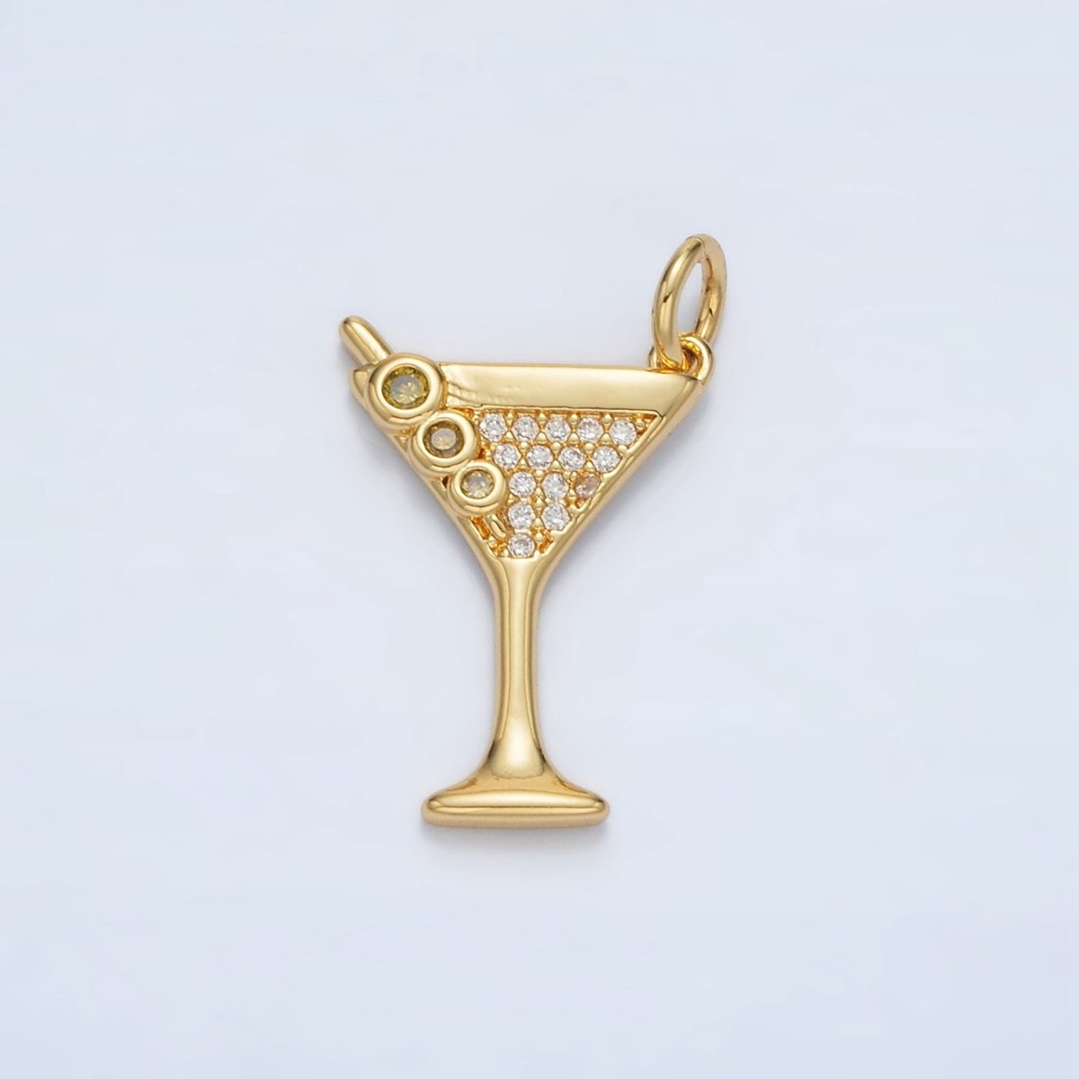 14K Gold Filled Micro Paved CZ Mini Martini Alcohol Drinks Charm in Gold & Silver | M502