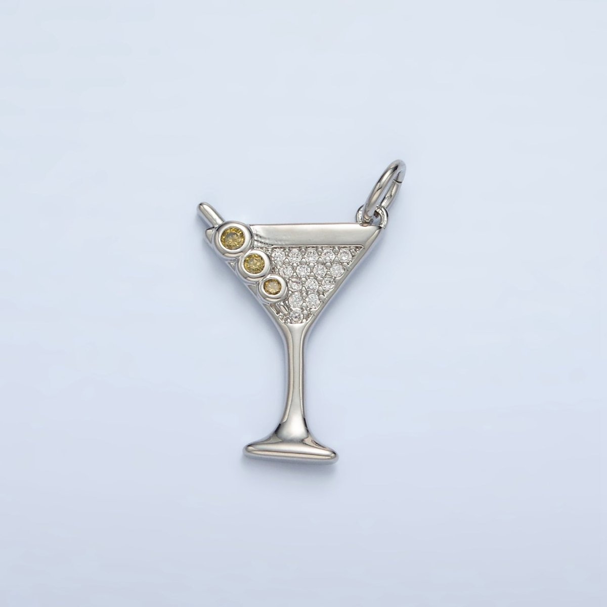 14K Gold Filled Micro Paved CZ Mini Martini Alcohol Drinks Charm in Gold & Silver | M502