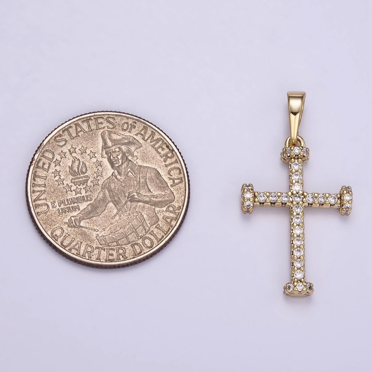 14K Gold Filled Micro Paved CZ Needle Cross Religious Pendant | I889