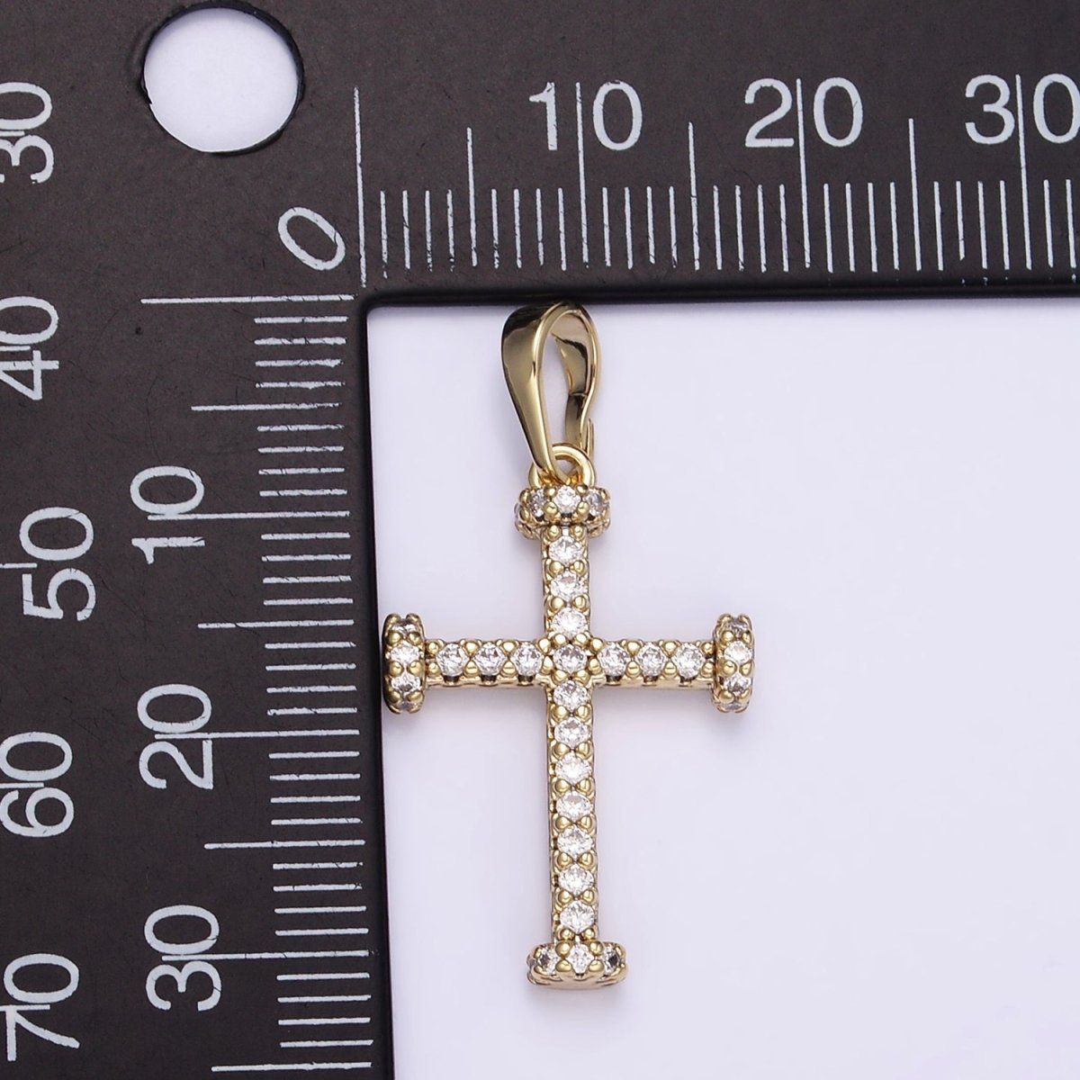 14K Gold Filled Micro Paved CZ Needle Cross Religious Pendant | I889
