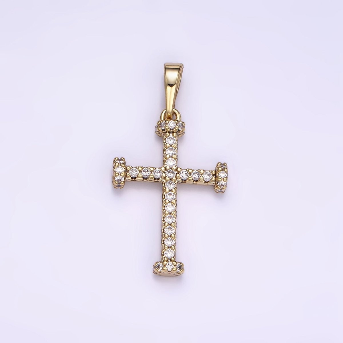 14K Gold Filled Micro Paved CZ Needle Cross Religious Pendant | I889