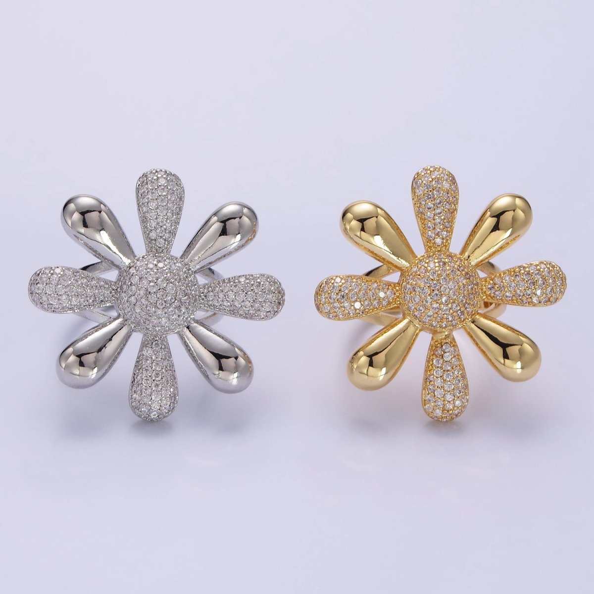 14K Gold Filled Micro Paved CZ Petal Flower Ring in Silver & Gold | R236 R237
