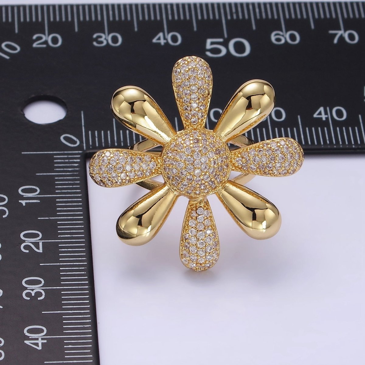 14K Gold Filled Micro Paved CZ Petal Flower Ring in Silver & Gold | R236 R237