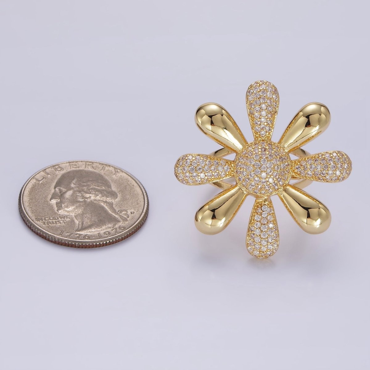 14K Gold Filled Micro Paved CZ Petal Flower Ring in Silver & Gold | R236 R237