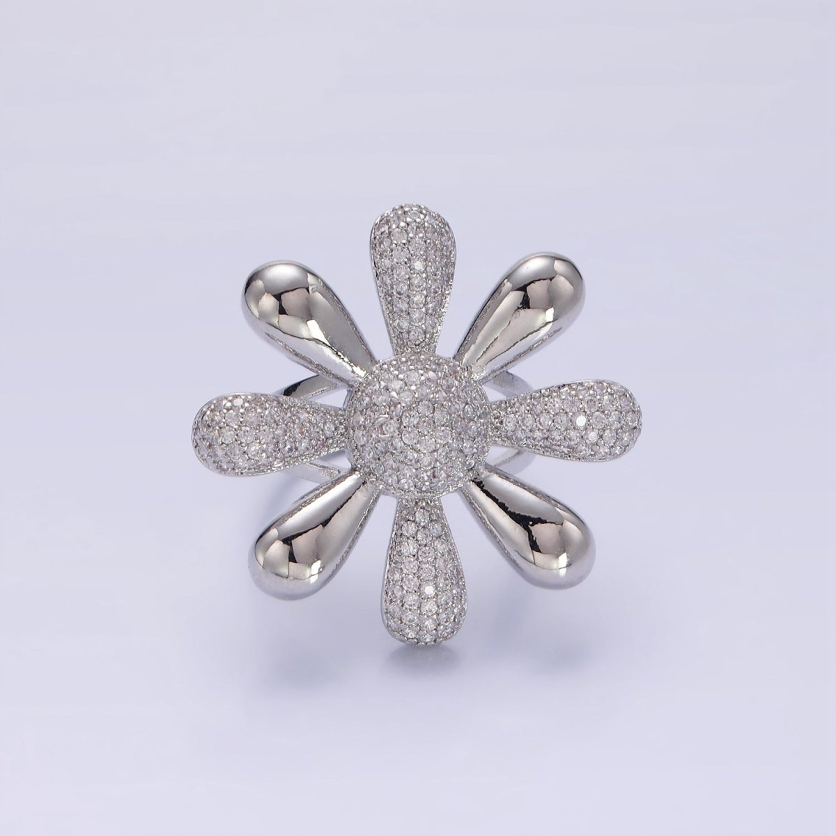 14K Gold Filled Micro Paved CZ Petal Flower Ring in Silver & Gold | R236 R237