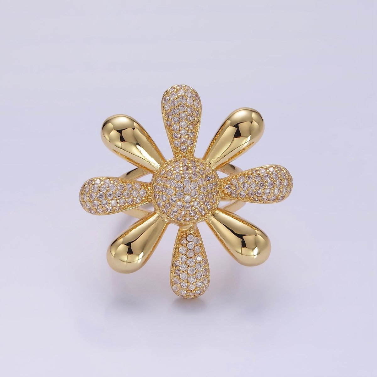 14K Gold Filled Micro Paved CZ Petal Flower Ring in Silver & Gold | R236 R237