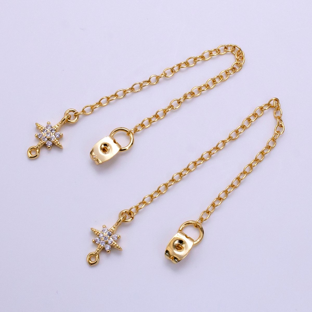 14K Gold Filled Micro Paved CZ Star Chain Link Earring Backing Findings Set | Z687