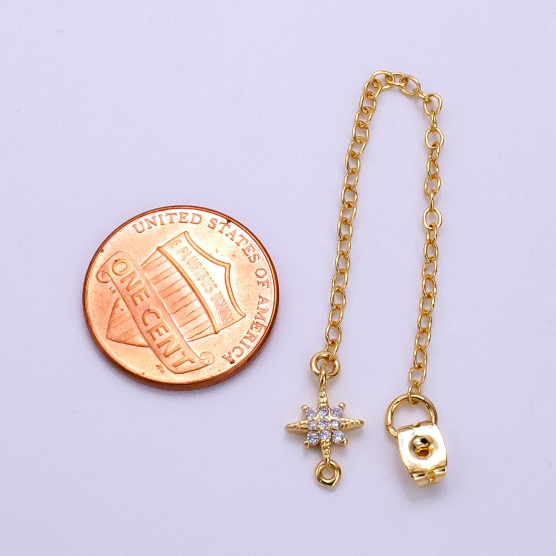 14K Gold Filled Micro Paved CZ Star Chain Link Earring Backing Findings Set | Z687