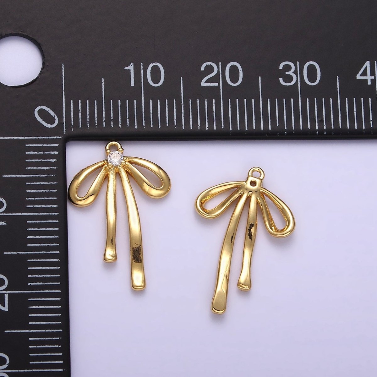 14K Gold Filled Mini 20mm Ribbon Bow CZ Charm | D459