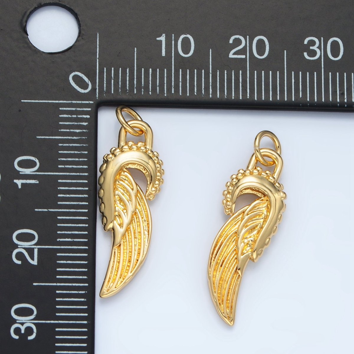 14K Gold Filled Curved Angel Wings Dotted Add-On Charm | AG880