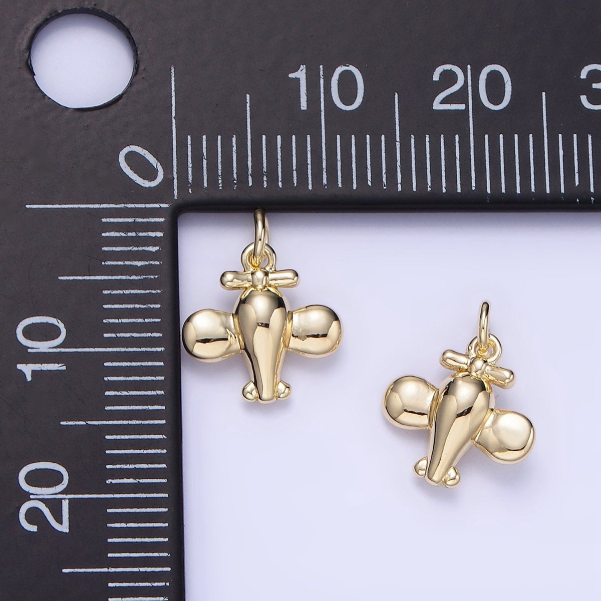 14K Gold Filled Mini Airplane Flight Puffed Minimalist Charm | W651