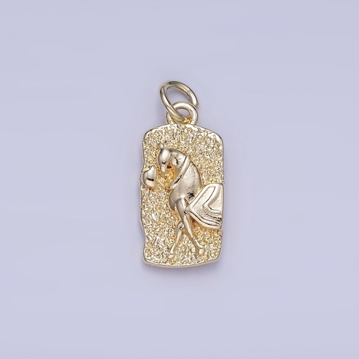 14K Gold Filled Mini Double Sided Flower Horse Hammered Tag Charm | W658