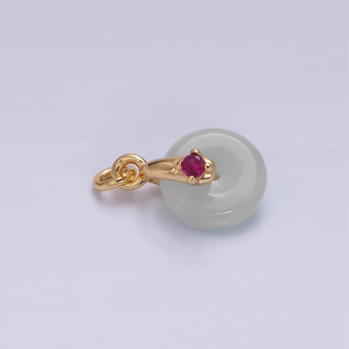 14K Gold Filled Mini Green Jade Donut Fuchsia, Green CZ Bail Charm | AG355 AG356