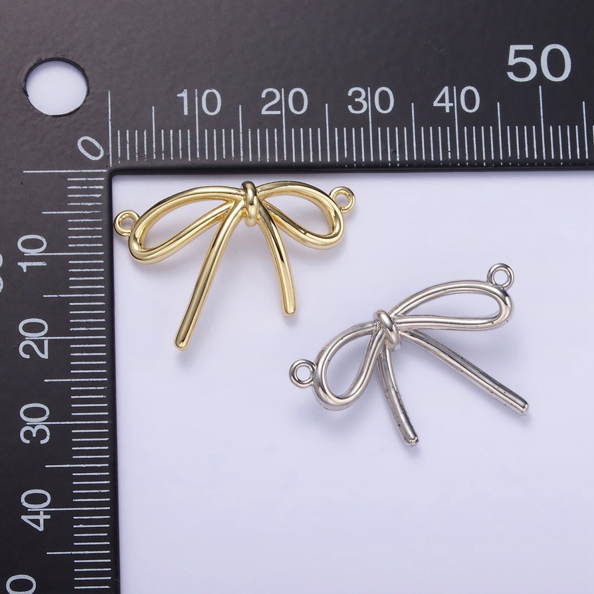 14K Gold Filled Minimalist Tied Ribbon Bow Connector in Gold & Silver | G497
