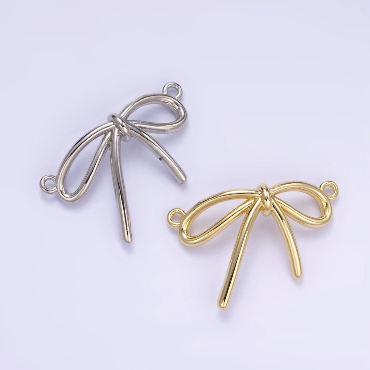 14K Gold Filled Minimalist Tied Ribbon Bow Connector in Gold & Silver | G497