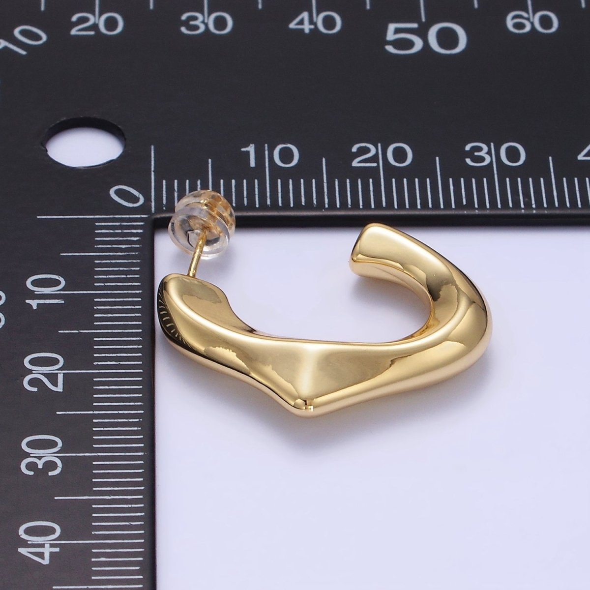 14K Gold Filled Molten Edged J-Shaped Hoop Earrings | P097