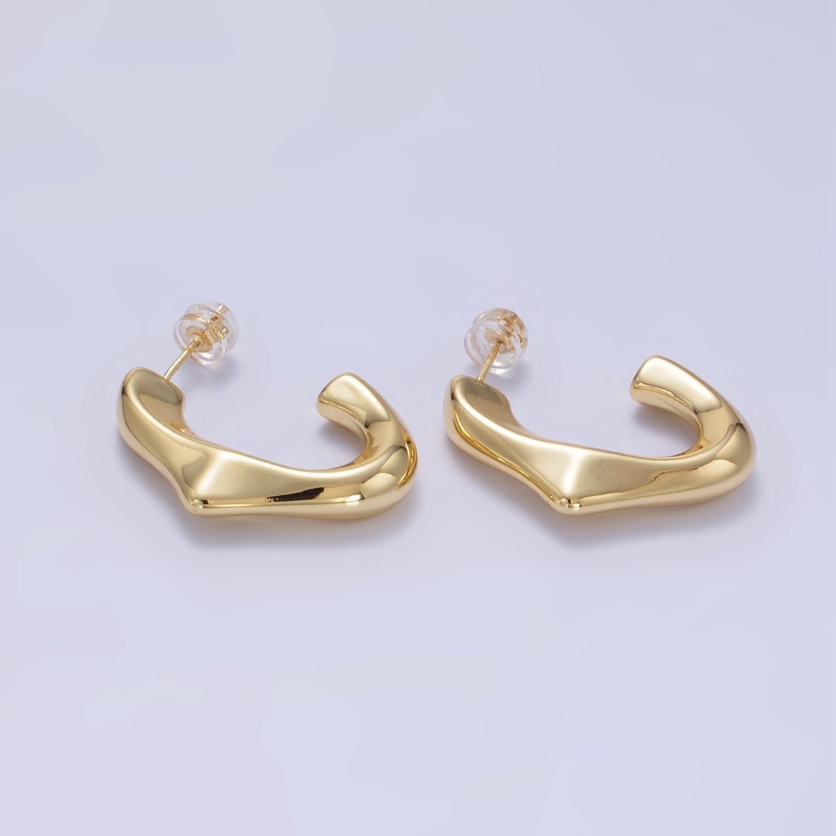14K Gold Filled Molten Edged J-Shaped Hoop Earrings | P097