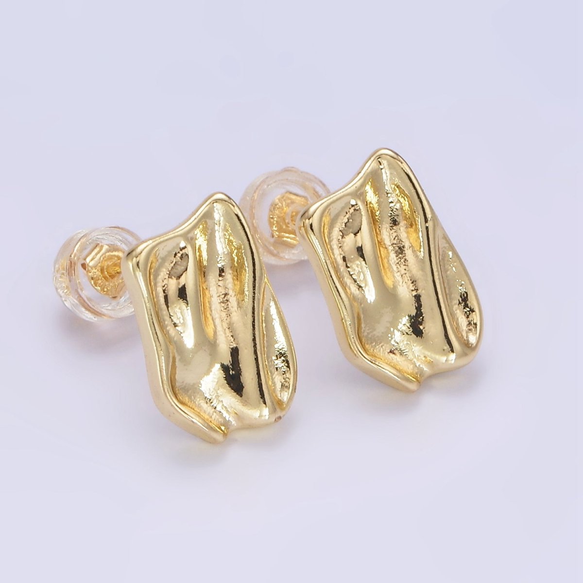 14K Gold Filled Molten Foil Rectangular Bar Stud Back Loop Earrings Findings in Silver & Gold | Z812 Z813