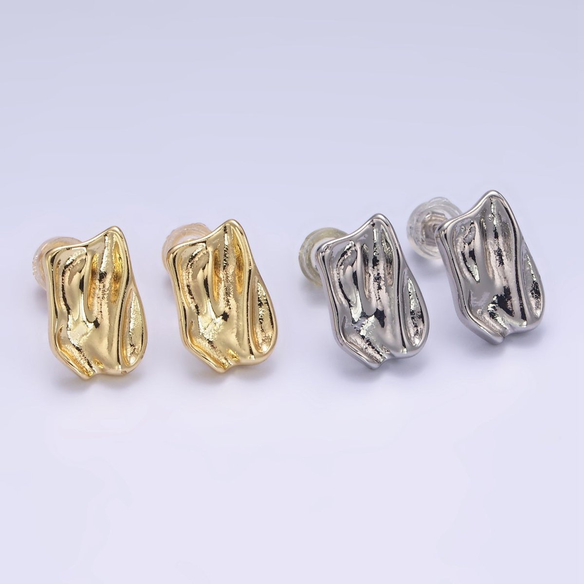 14K Gold Filled Molten Foil Rectangular Bar Stud Back Loop Earrings Findings in Silver & Gold | Z812 Z813