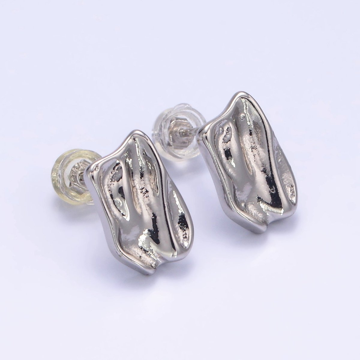 14K Gold Filled Molten Foil Rectangular Bar Stud Back Loop Earrings Findings in Silver & Gold | Z812 Z813