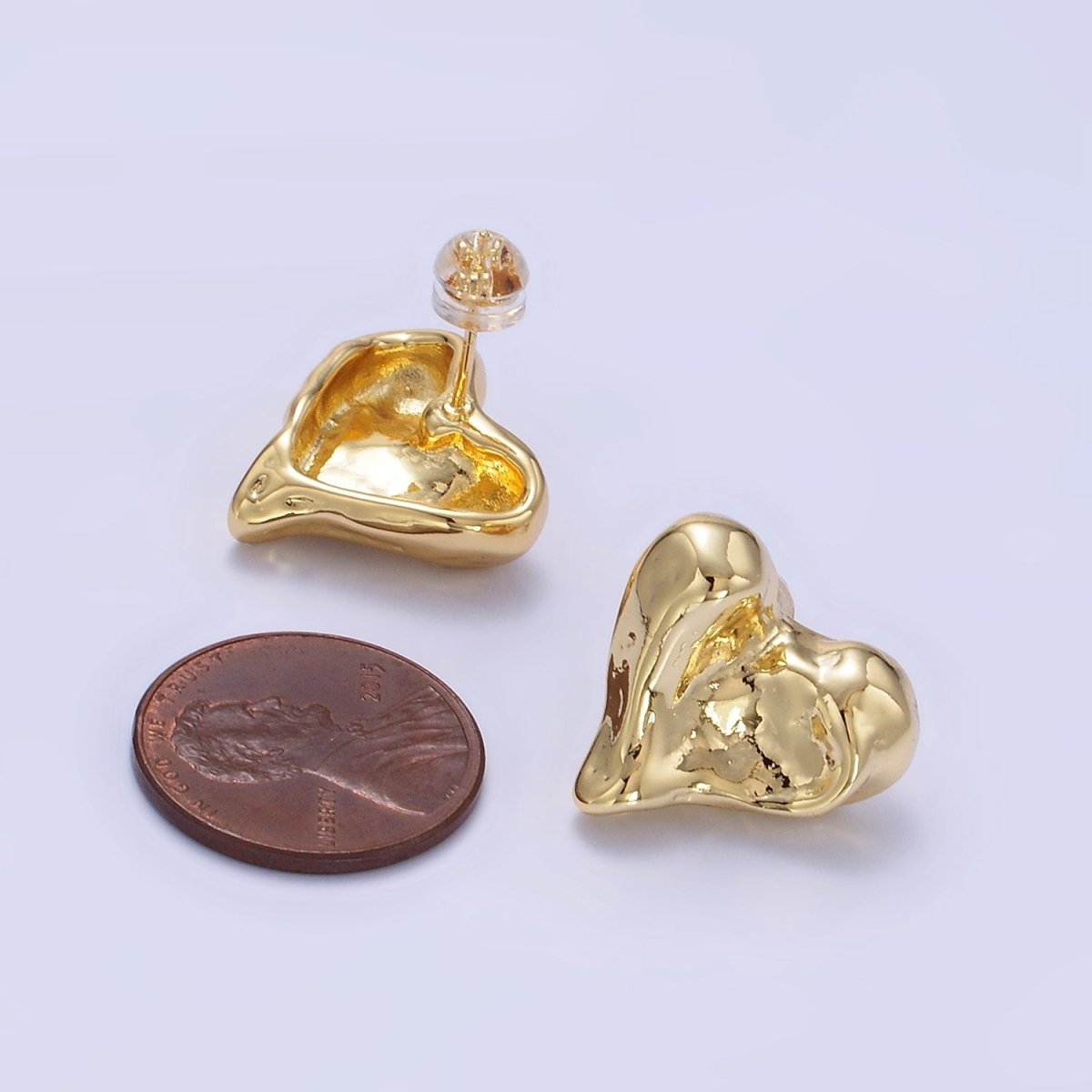 14K Gold Filled Molten Heart Stud Earrings | P142