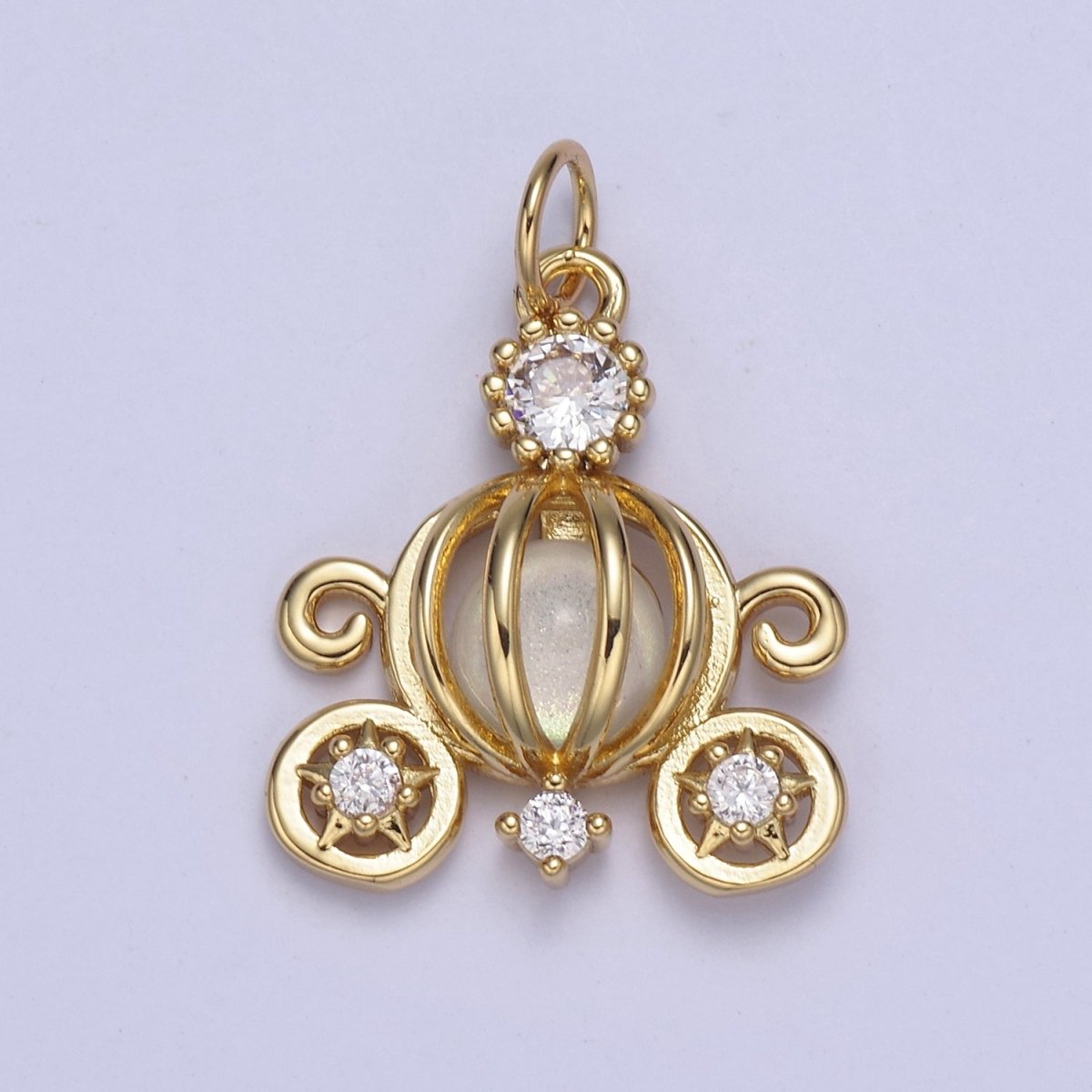 14K Gold Filled Moonstone Gemstone Open Carriage Charm in Gold & Silver | N871