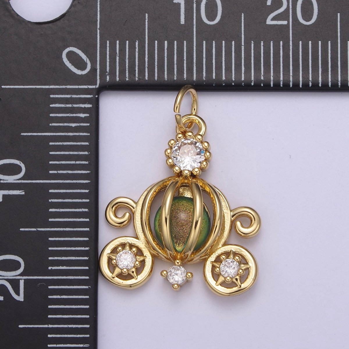 14K Gold Filled Moonstone Gemstone Open Carriage Charm in Gold & Silver | N871