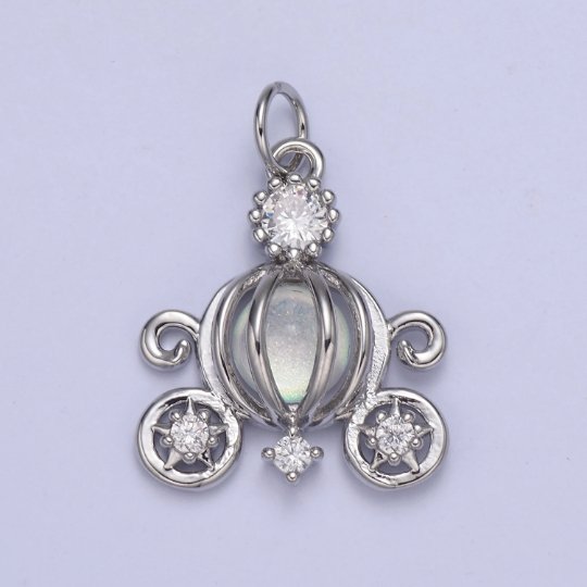 14K Gold Filled Moonstone Gemstone Open Carriage Charm in Gold & Silver | N871