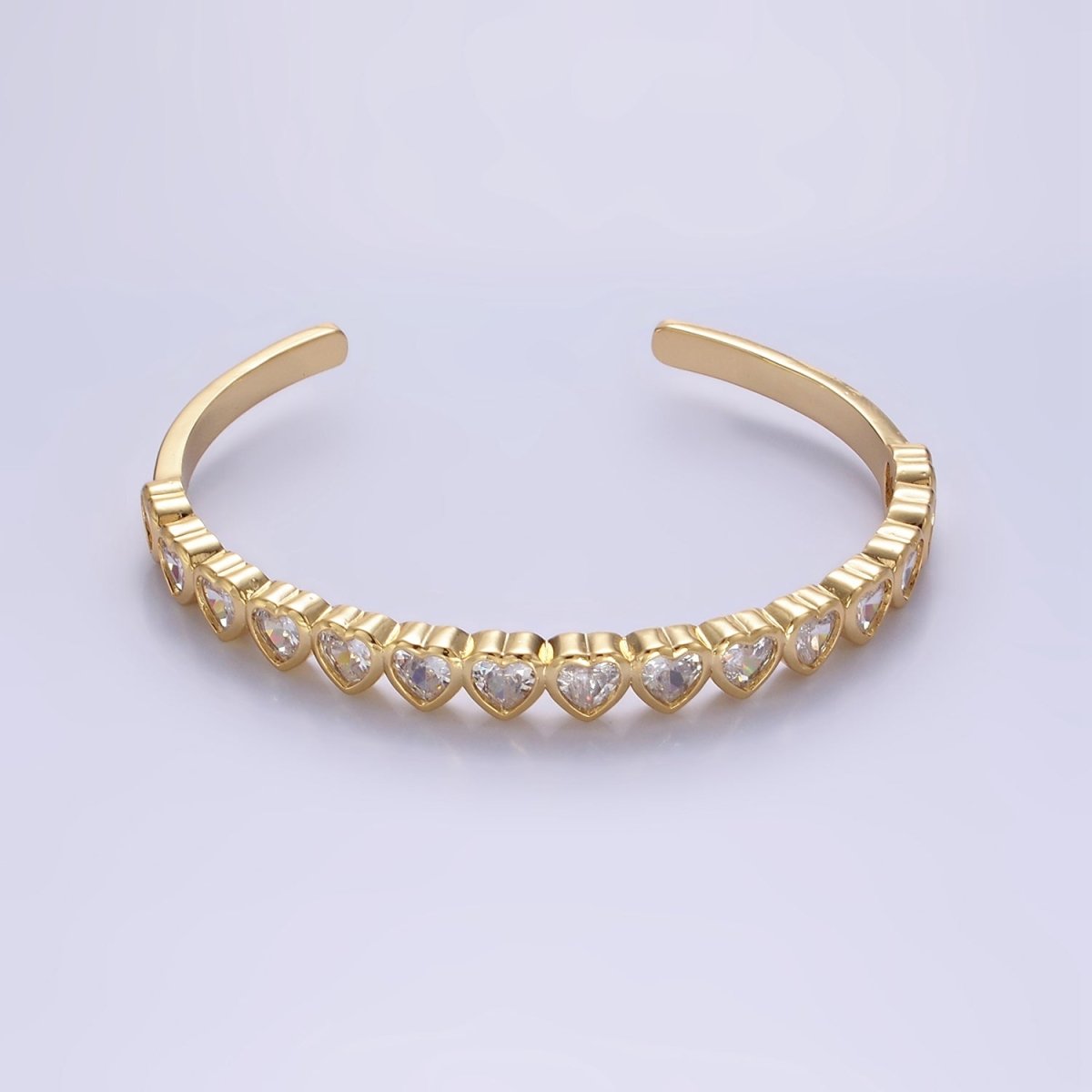 14K Gold Filled Multicolor, Clear CZ Heart Cuff Bracelet | WA-2525 WA-2526