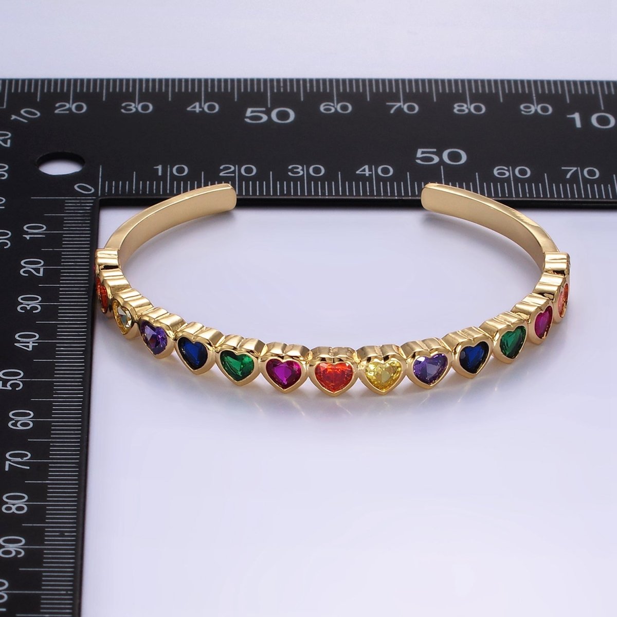 14K Gold Filled Multicolor, Clear CZ Heart Cuff Bracelet | WA-2525 WA-2526