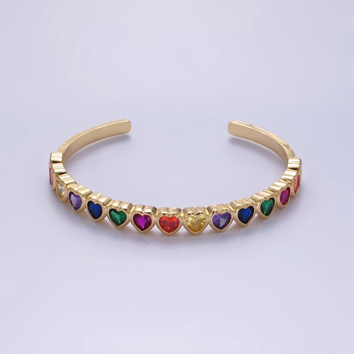 14K Gold Filled Multicolor, Clear CZ Heart Cuff Bracelet | WA-2525 WA-2526